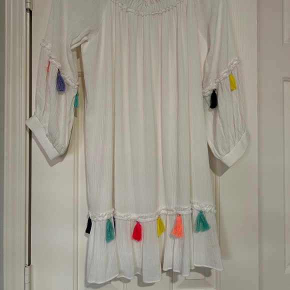 Misa Los Angeles Short White Coverup with Colored Tassels Size XS Vacation! - Picture 2 of 7